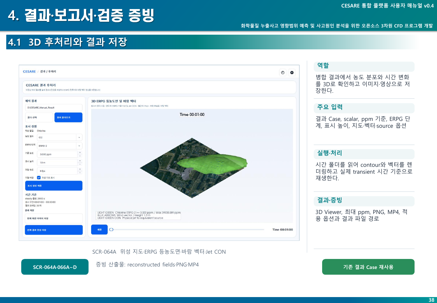 CESARE 사용절차 자료 38쪽: 결과 가시화와 저장 화면